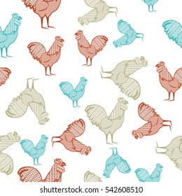 Chicken pattern background. Can be used for wallpaper, pattern fills, textile, web page background, Image for advertising booklets, banners, flayers.