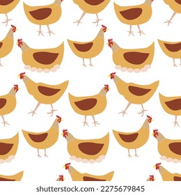 Chicken pattern. Domestic bird. Poultry yard. Vector illustration.