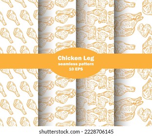 Chicken pattern including seamless on a white background. Chicken vector illustration. Cut of meat set. Big Set