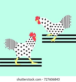 chicken pattern lines vector illustration 