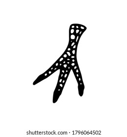 chicken paw sign vector sketch isolated.witch chicken foot sign.magical ingredients for black magic & voodoo ritual, chickens legs, vector illustration with contour lines isolated on a white