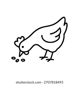 Frango bicando grão ícone de linha de vetor em um fundo branco
Ícone de linha de vetor em um plano de fundo branco