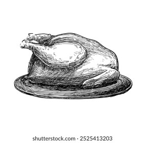  chicken pen drawing sketch turkey meal illustration on white background
