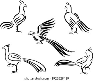 Chicken and pheasant line art vector picture It's a set of five pictures.