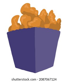 Chicken pieces in batter in a box, fast food doodle. Hand drawn vector illustration in flat style. Cartoon clipart isolated on white background.