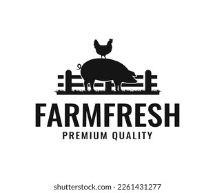 Chicken and pig farm logo. Animal farm logo. Pig logo design inspiration