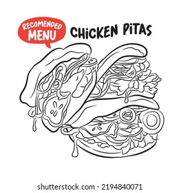 Chicken Pitas vector illustration, perfect for restaurant poster, menu, wall decoration design