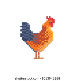 Chicken. Pixel art. Flat style. Cartoon icon for children's mobile applications, book illustration. Isolated vector image.