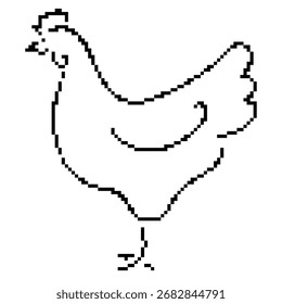 chicken pixel icon, 8-bit. Isolated vector illustration.