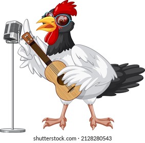 A chicken playing guitar cartoon character illustration