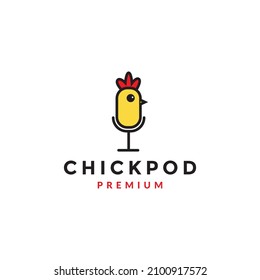chicken with podcast logo symbol icon vector graphic design illustration idea creative