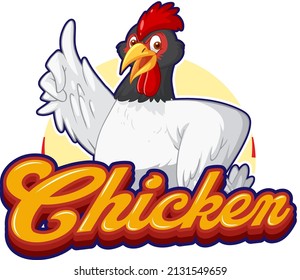Chicken in pointing gesture cartoon character logo  illustration