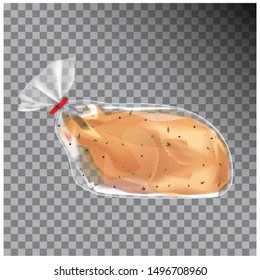 Chicken in a polythene bag for barbecue. Vector illustration isolated on transparent background for your design