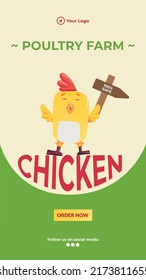 Chicken poultry farm portrait template design.