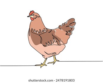 chicken, poultry, rooster one line color, colored art. Continuous line drawing of farm, nature, agriculture, farm animals, rural life, ranch.