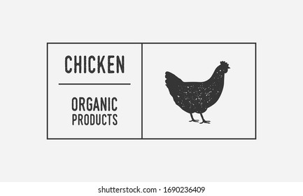 Chicken, Poultry vintage label. Old label with Hen silhouette. Trendy minimal design. Label, tag, logo, card. Vintage sticker template for packaging. Vector illustration