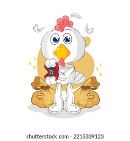the chicken propose with ring. cartoon mascot vector
