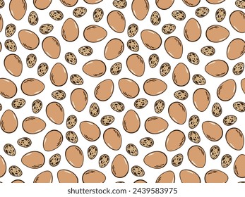 Chicken, quail eggs seamless pattern. Easter, agroculture, organic farming background for poster, flyer, farm products package, book design. poultry farming and egg production symbol.