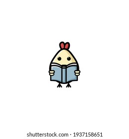 Chicken Reading Cartoon Character Vector Illustration Design. Cute, Funny, FUn, Outline, And Happy Style. Recomended For Children Design, Chicken Shop Mascot, And Other.