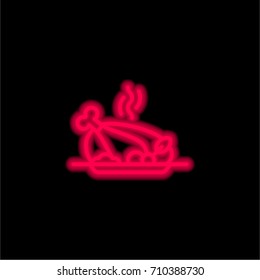 Chicken red glowing neon ui ux icon. Glowing sign logo vector