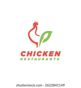 Chicken Restaurant logo design creative modern minimal hen chicken leaf spoon for food business 