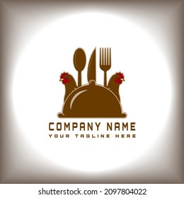 Chicken restaurant unique kitchen design logo with spoon, fork and dinner knife.