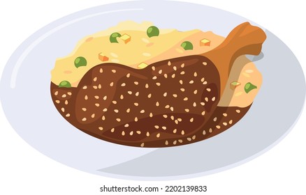 Chicken and rice cartoon icon. Traditional mexican dish
