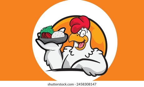 Chicken with rice in his hand