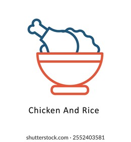 Chicken And Rice   Vector Two Colors outline Icon. Eps10 File