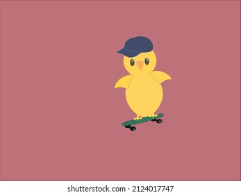 chicken rides with the breeze on a skateboard