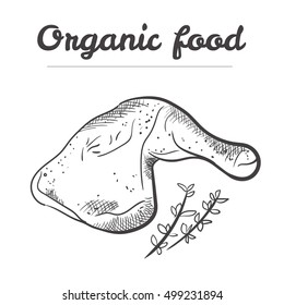 chicken roast leg, bbq chicken, organic food, fresh food, vector illusration sketch