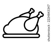 Chicken roast line icon isolated on white background, traditional delicious meal for thanksgiving day holiday, vector simple linear illustration.