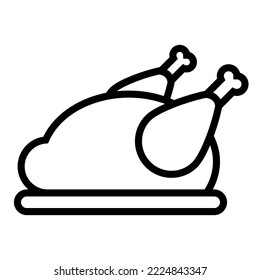 Chicken roast line icon isolated on white background, traditional delicious meal for thanksgiving day holiday, vector simple linear illustration.