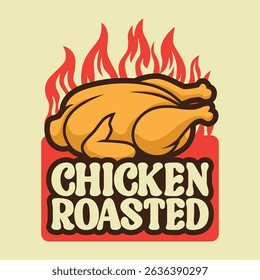 Design de vetor de evento de logotipo assado de frango com fogo como fundo
