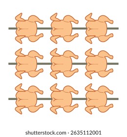 Chicken roaster turns chickens in the oven spit vector illustration isolated. Organic food BBQ. Tasty  baked hot chicken street fast food restaurant. Chicken grill meat meal. 