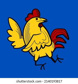 Chicken, Rooster cartoon drawing vector illustration.Isolated object. Farm bird.