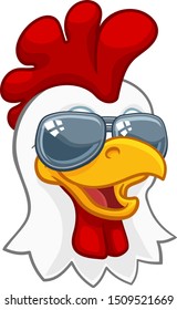 A chicken rooster cockerel bird cartoon character in cool shades or sunglasses