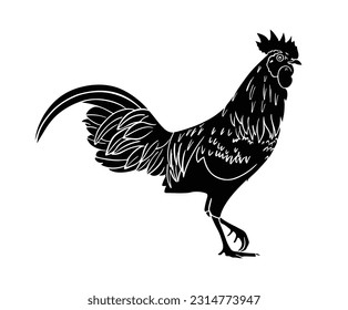 Silhouette de animales de la granja de gallos de pollo. Ilustración vectorial.
