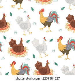 Chicken rooster farm bird seamless pattern cover abstract concept. Vector graphic design illustration element