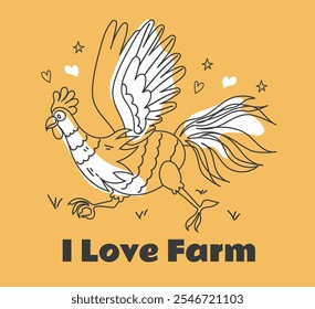 Chicken rooster farm logo emblem line step concept. Vector graphic design element illustration