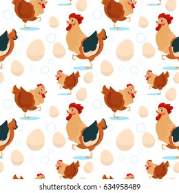 Ilustración Del Vector De Patrón Sin Marea De La Agricultura De Pollos Y Gallos