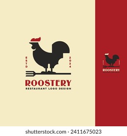 Chicken rooster ,fork vintage restaurant logo vector 