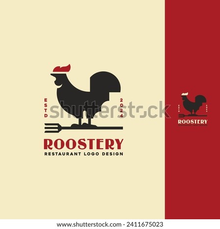Chicken rooster ,fork vintage restaurant logo vector 