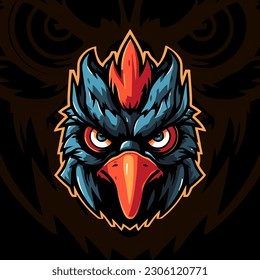 Chicken Rooster head esport mascot logo vector design