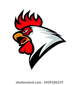 Logo de la mascota cabeza de gallina gallo. Plantilla de logotipo de Angry Rooster Mascot