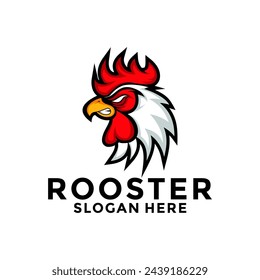 Logo de la mascota cabeza de gallina gallo. Plantilla de logotipo de Angry Rooster Mascot