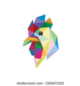 CHICKEN ROOSTER HEAD POP ART LOW POLY LOGO ICON SYMBOL. TRIANGLE GEOMETRIC POLYGON