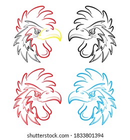 Ilustración de contorno de vectores de cabeza de gallo de pollo. Cabeza De La Lista Aislada En Fondo Blanco