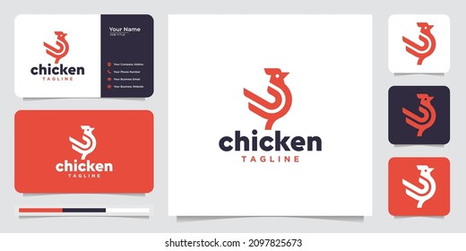 chicken rooster logo design concept with business card.premium vector