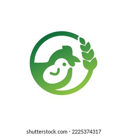 chicken rooster logo design concept, Chicken Head Face with Green Leaf Logo Design Inspiration, leaf with chicken logo